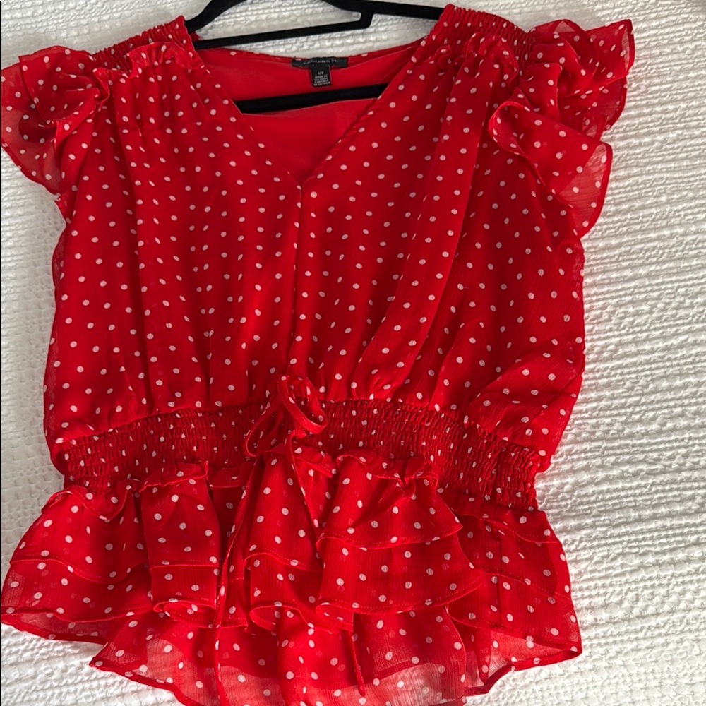Red Polka Dot Ruffle Top